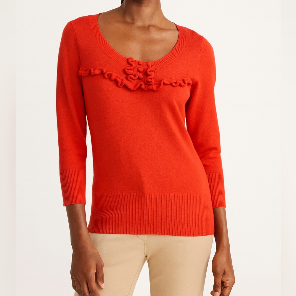 Banana Republic Vibrant Red Cashmere Blend Sweater with Ruffle Accent